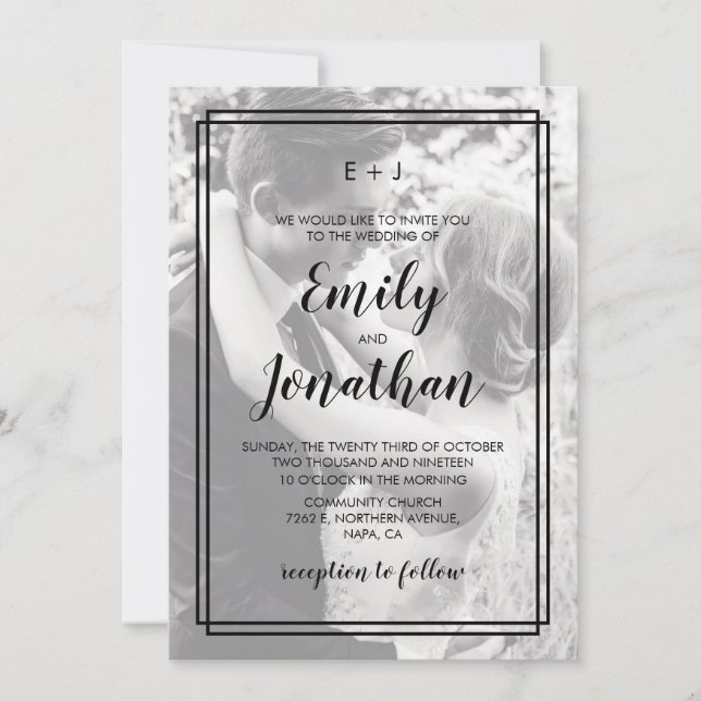 2 Photo Elegant Geometric Wedding Invitation Card (Front)