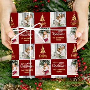 2 Photo Elegant Gold Red Merry Christmas Wrapping Paper