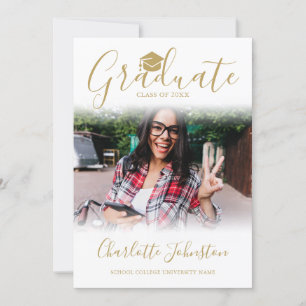 2 Photo Elegant Gold Script Photo Graduation Party Invitation