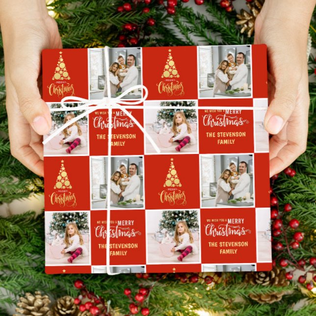 2 Photo Elegant Merry Christmas Gold  Wrapping Paper (Creator Uploaded)