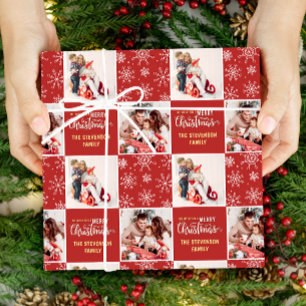 2 Photo Elegant Merry Christmas Red Wrapping Paper
