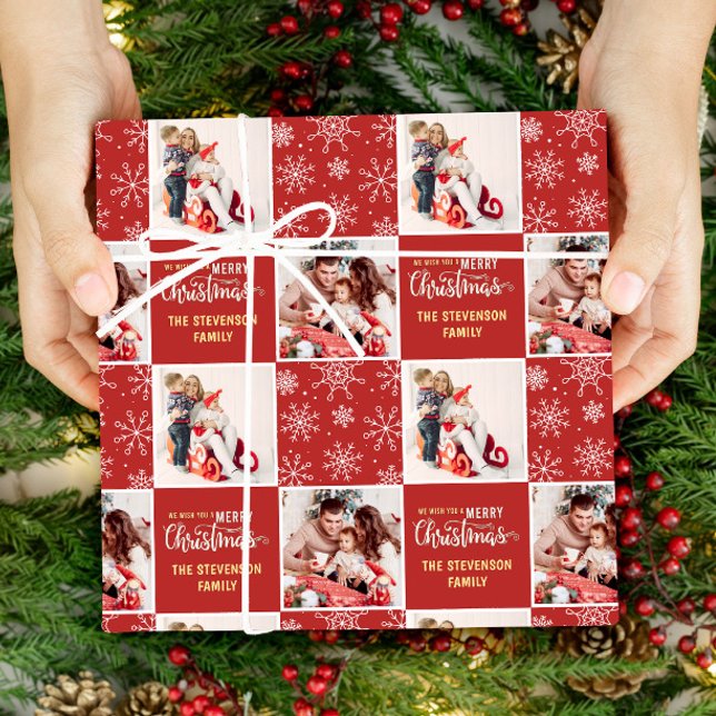 2 Photo Elegant Merry Christmas Red Wrapping Paper (Creator Uploaded)