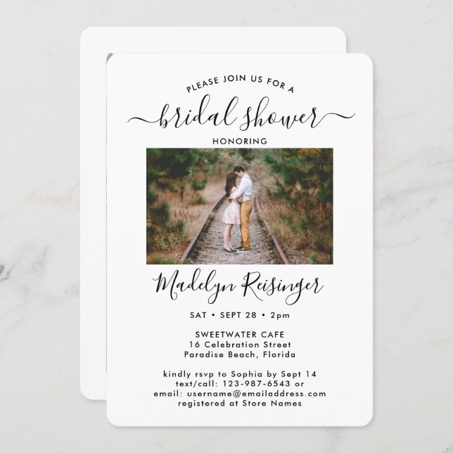 2 Photo Elegant Modern Calligraphy Bridal Shower Invitation (Front/Back)