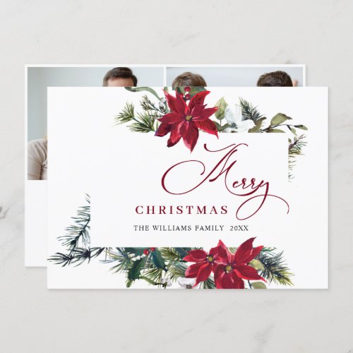 2 PHOTO Elegant Poinsettia Christmas Greeting Holiday Card