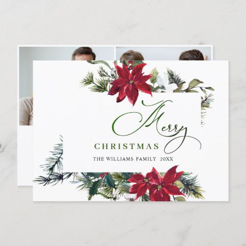 2 PHOTO Elegant Poinsettia Christmas Greeting Holiday Card