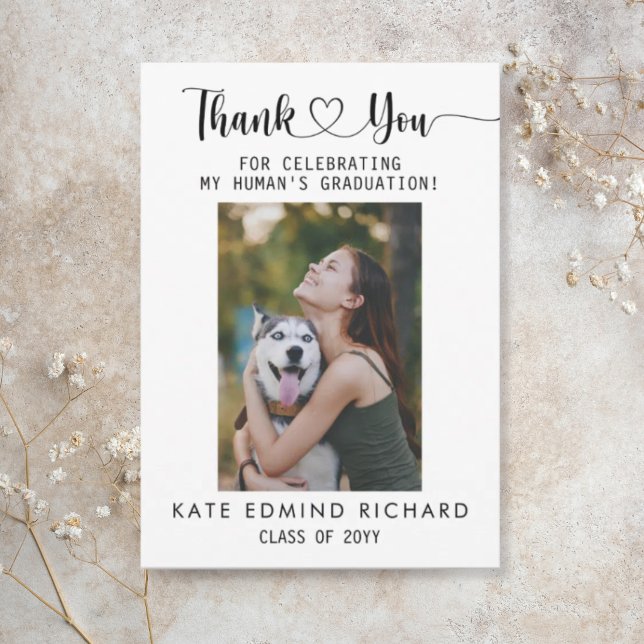 2 Photo Elegant Script Dog Graduation   Thank You Card (Creator Uploaded)