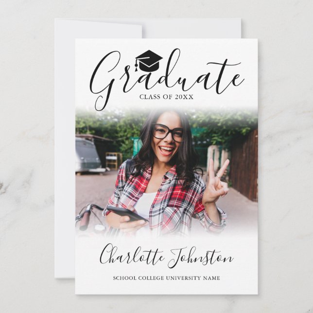 2 Photo Elegant Script Photo Graduation Party Invitation (Front)