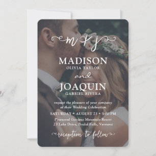 2 Photo Elegant Script Simple Monogrammed Wedding Invitation