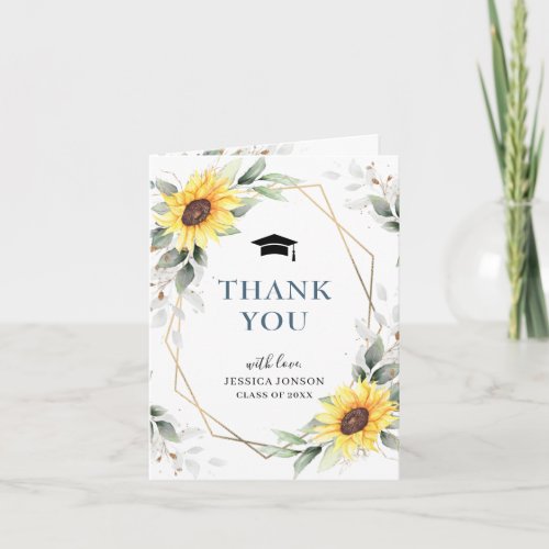 2 PHOTO Elegant Sunflowers Eucalyptus Graduation Thank You Card