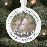 2 Photo Engagement 1st Christmas Black and White Ornament<br><div class="desc">Celebrate the joyful 1st holiday of your engagement with a custom 2 photo "Our First Christmas Engaged" round acrylic ornament. All text and images on this template are simple to personalize and can be different or the same on front and back. (IMAGE & TEXT DESIGN TIPS: 1) To adjust position...</div>
