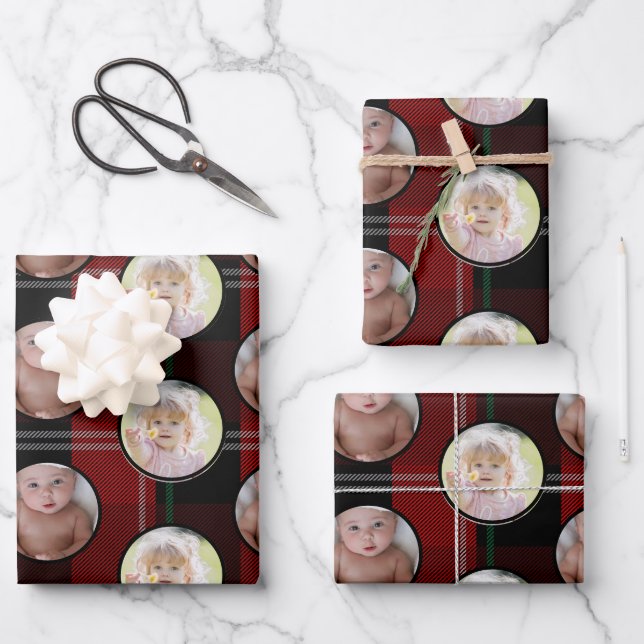 2-Photo Family Photo Christmas Wrapping Paper Sheets (Front)