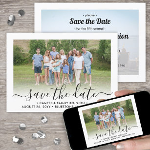 2 Photo Family Reunion Party Modern Elegant Script Save The Date