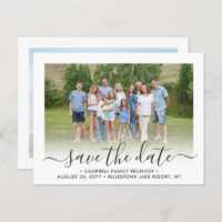 2 Photo Family Reunion Party Modern Elegant Script Save The Date