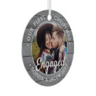 2 Photo First Christmas Engaged Gray Faux Wood