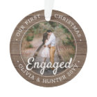 2 Photo First Christmas Engaged Rustic Faux Wood