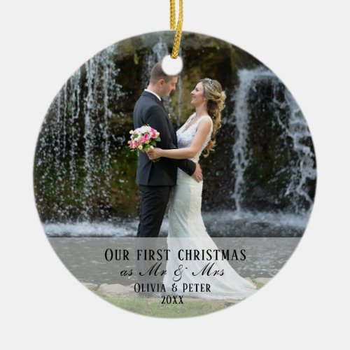 2 Photo First Christmas Married as Mr  Mrs Ceramic Ornament