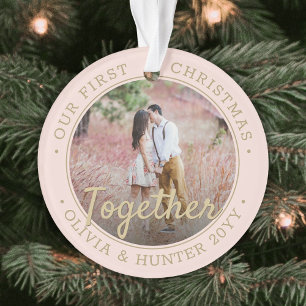 2 Photo First Christmas Together Blush Pink & Gold Ornament