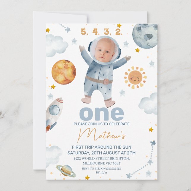 2 Photo First Trip Around the Sun 1st Birthday  Invitation (Front)