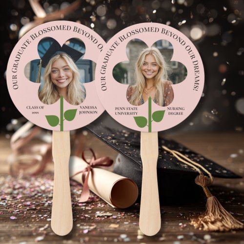 2 Photo Flower Frame Graduate Cute Personalized  Hand Fan