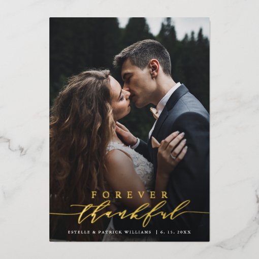 2 Photo Forever Thankful Gold Foil Thank You Card | Zazzle