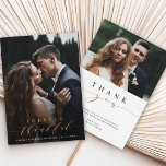2 Photo Forever Thankful Gold Foil Thank You Card<br><div class="desc">Simple and elegant calligraphy wedding thank you photo card.  Perfect for weddings,  birthdays,  graduations,  and other events. For more advanced customization of this design,  please click the BLUE DESIGN TOOL BUTTON.</div>