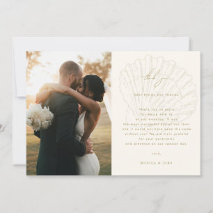 2 Photo Gallery QR Code Ivory & Gold Shell Wedding Thank You Card