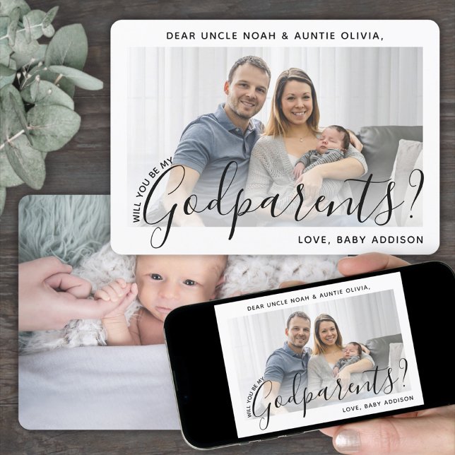 2 Photo Godparents Proposal Modern Elegant Script Invitation (Creator Uploaded)
