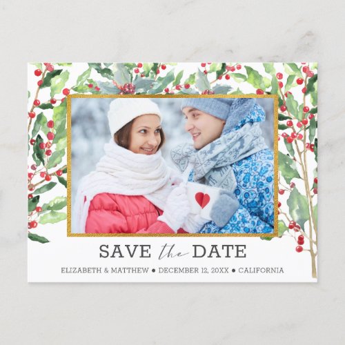 2 Photo Gold Foil Holiday Wedding Save the Date