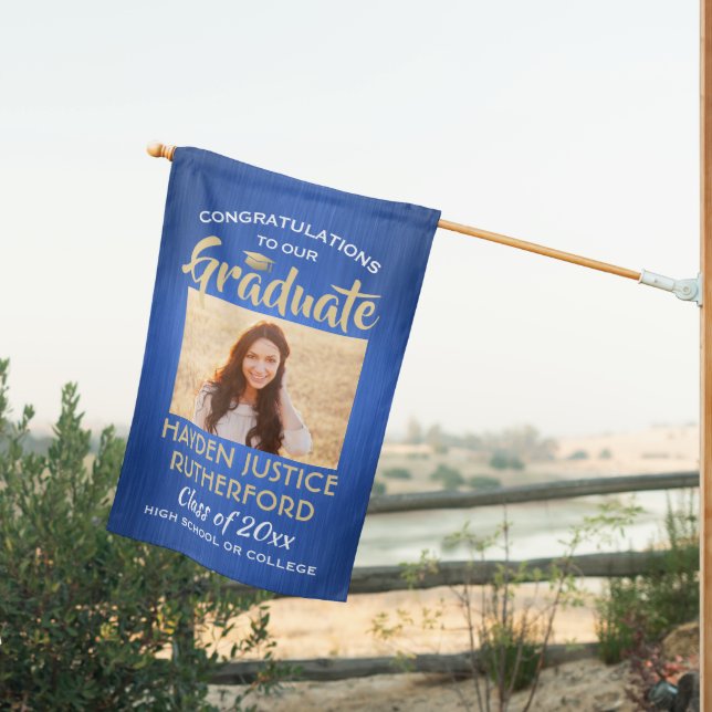 2 Photo Graduation Brushed Blue Gold and White House Flag (Insitu (Back))