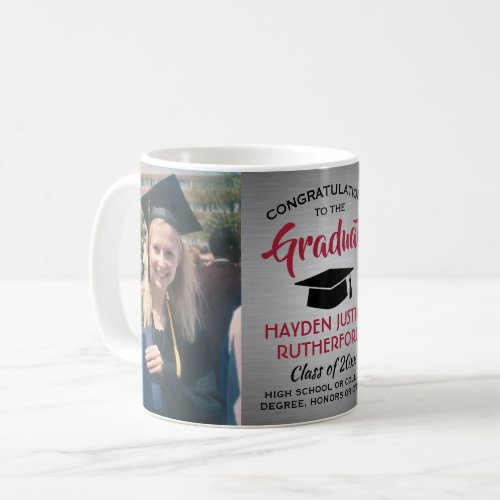 2 Photo Graduation Brushed Gray Red and Black Coffee Mug