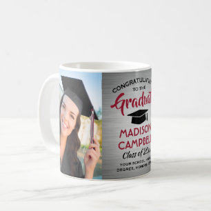 2 Photo Graduation Brushed Gray Red and Black Coffee Mug