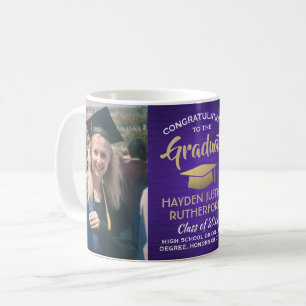 2 Photo Graduation Brushed Purple Gold and White Coffee Mug