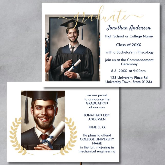 2 Photo Graduation Collage Script Navy Blue White Announcement (Creator Uploaded)