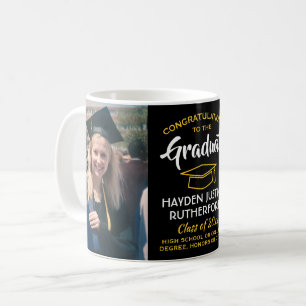 2 Photo Graduation Congrats Black Gold Yellow Coffee Mug