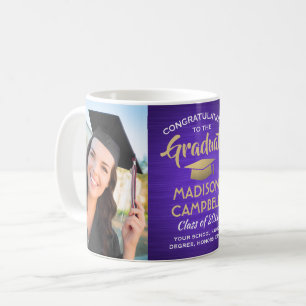 2 Photo Graduation Congrats Brushed Purple & Gold Coffee Mug
