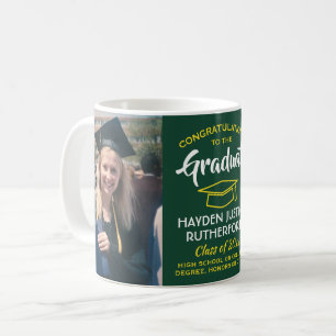 2 Photo Graduation Congrats Green Gold Yellow Coffee Mug