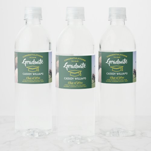 2 Photo Graduation Congrats Green Gold Yellow Water Bottle Label