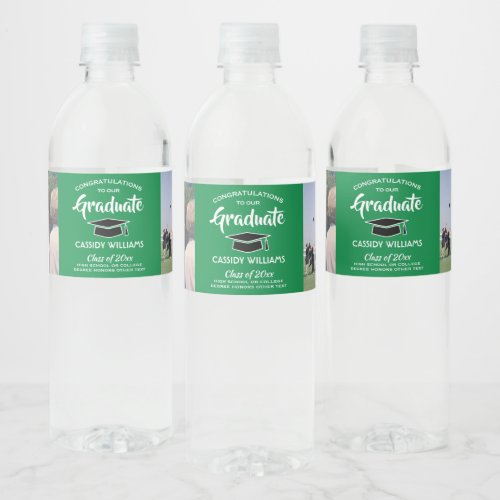 2 Photo Graduation Congrats Green White and Black Water Bottle Label