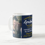 2 Photo Graduation Congrats Navy Blue Gold Yellow Coffee Mug<br><div class="desc">Commemorate the graduate's achievement with this custom 2 photo navy blue and gold yellow coffee mug. Pictures and all text are simple to customize. Include any favorite inspirational quote, motivational saying, school name and degree, congratulations, thanks mom and dad, or other message of your choice. Design features a mortar board...</div>