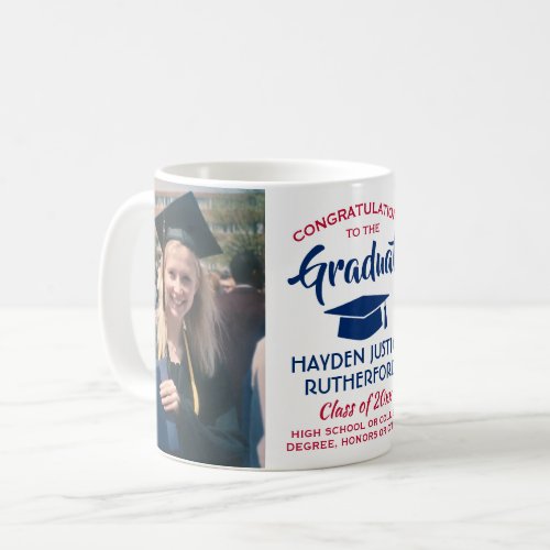 2 Photo Graduation Congrats Red White and Blue Coffee Mug