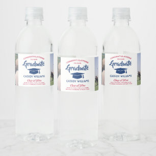 2 Photo Graduation Congrats Red White and Blue Water Bottle Label