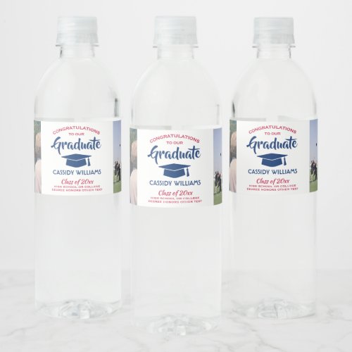 2 Photo Graduation Congrats Red White and Blue Water Bottle Label