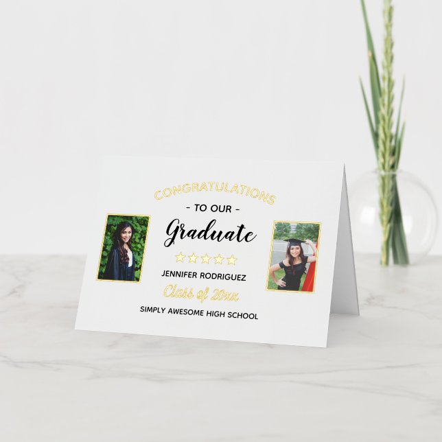 2 Photo Graduation Congratulations Graduate Custom Foil Greeting Card (Front)