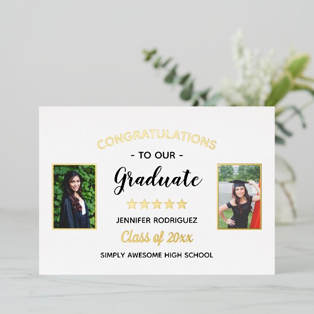 2 Photo Graduation Congratulations Graduate Custom Foil Invitation (Standing Front)