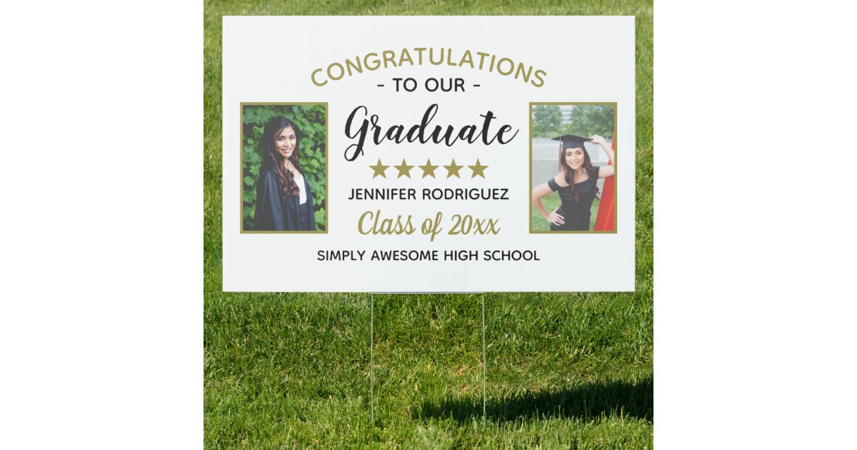 Congrats Grad Sign Personalized 2 Photo Graduation Congratulations Graduate Custom Sign | Zazzle