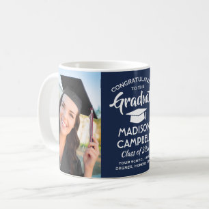 2 Photo Graduation Congratulations Navy Blue White Coffee Mug
