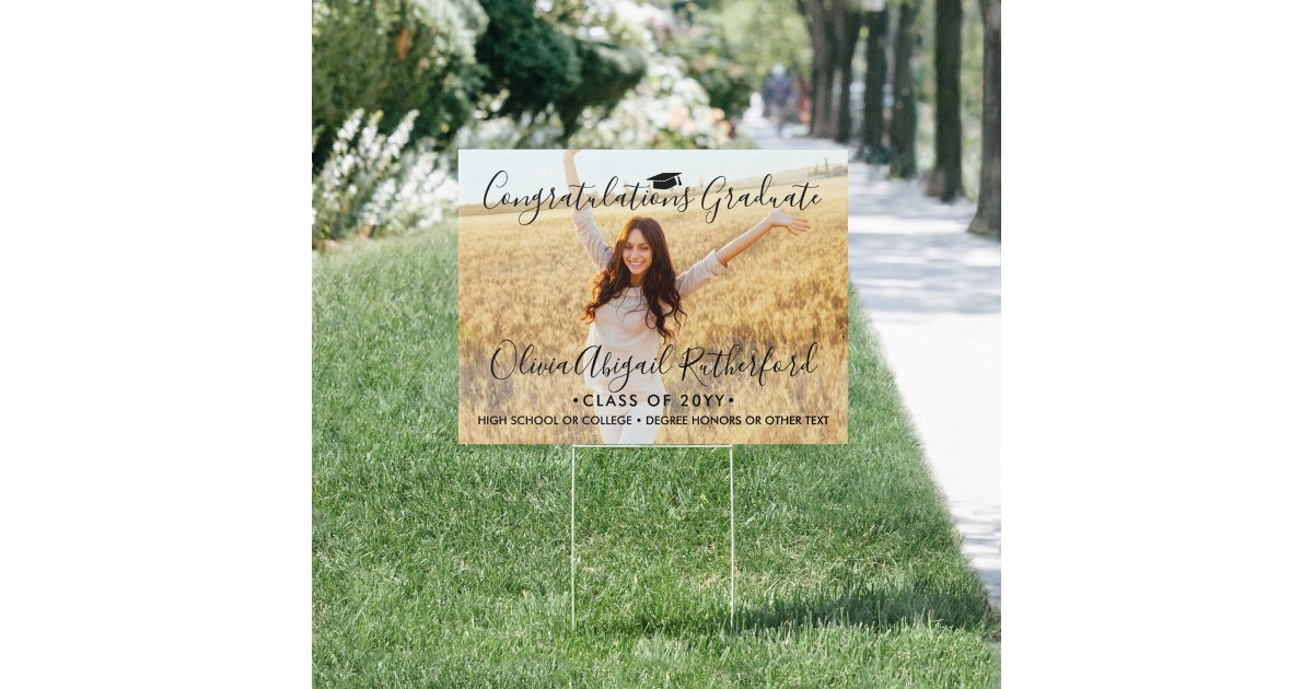 2 Photo Graduation Elegant Chic Black Script Yard Sign | Zazzle