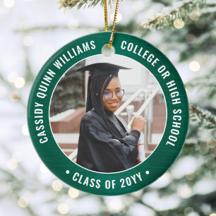 2 Photo Graduation Elegant Modern Green and White Ceramic Ornament