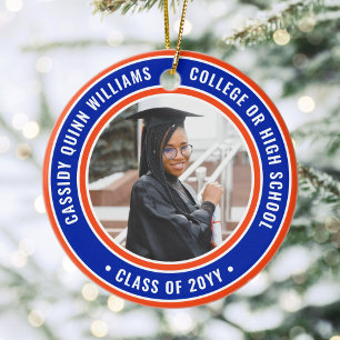 2 Photo Graduation Elegant Modern Orange and Blue Ceramic Ornament