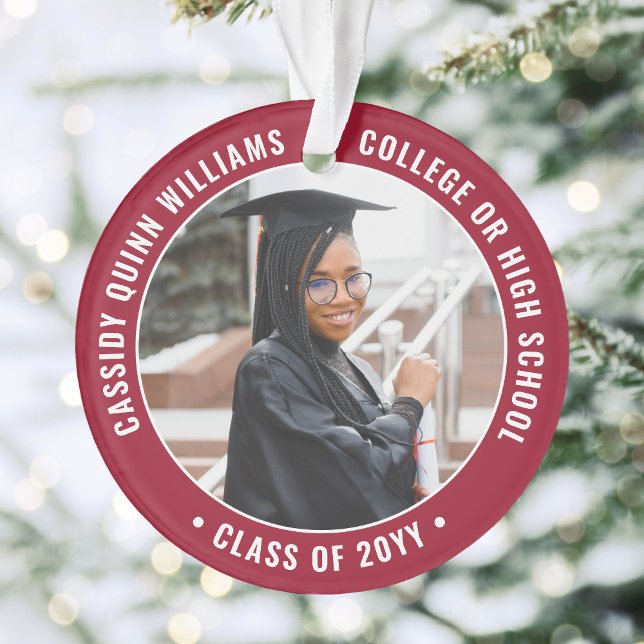 2 Photo Graduation Elegant Modern Red and White Ornament (Creator Uploaded)